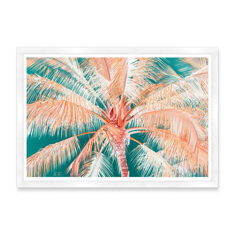 Palmier tropical en orange et vert, H 29 po x l 42 po x P 1,5 po, Cadre blanc