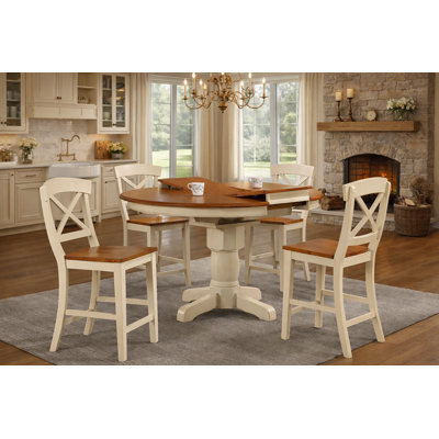 Clarey 5 - Piece Round Counter Height Butterfly Leaf Solid Wood Dining Set
