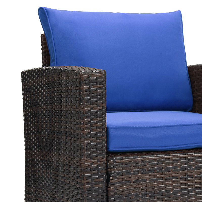 Ensemble de conversation avec canapé et coussins 4 pièces Derwin, Bleu