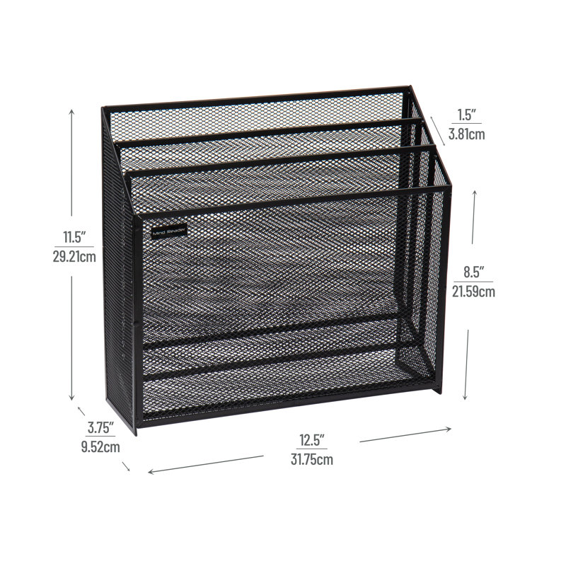 Mind Reader Vertical File Storage, Desktop Organizer, Workspace, Office, Metal Mesh, 12.5"L x 3.75"W x 11.5"H