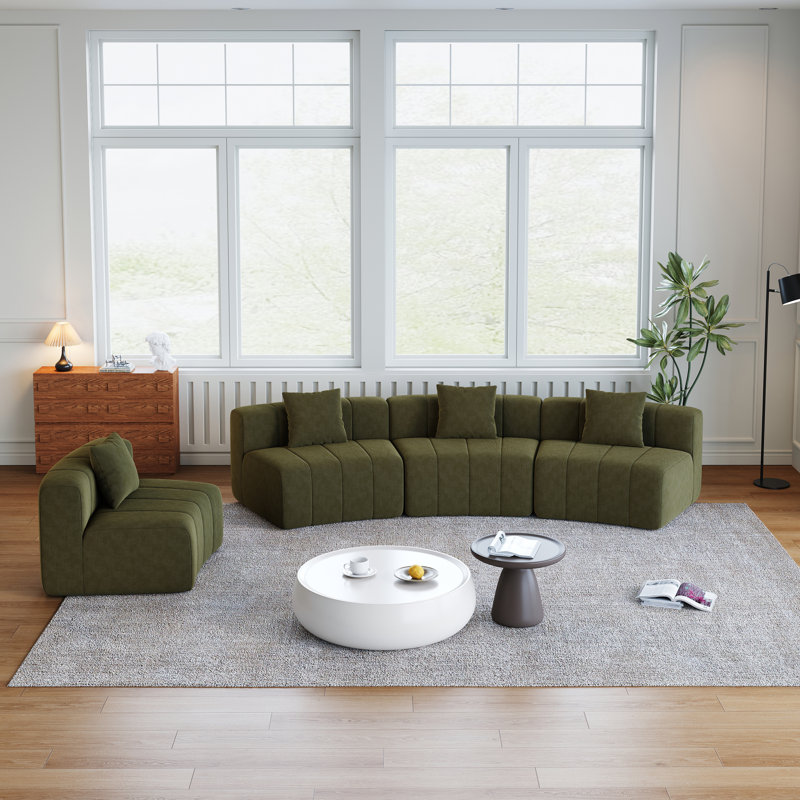Canapés modulaires incurvés confortables en chenille pour le salon