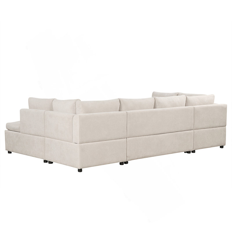 117.3" Oversized Sectional Sofa U- Shaped Sofa Couch Pull-Out Sofa Bed With Two Throw Pillows For Living Room, Beige