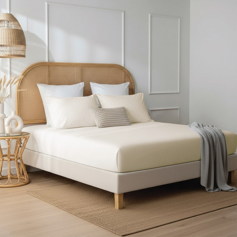 Janoshan Luxury 100% Egyptian Cotton Fitted Sheet – 300 Thread Count, 30cm Deep Pocket, Soft Breathable Bed Sheet, Cream
