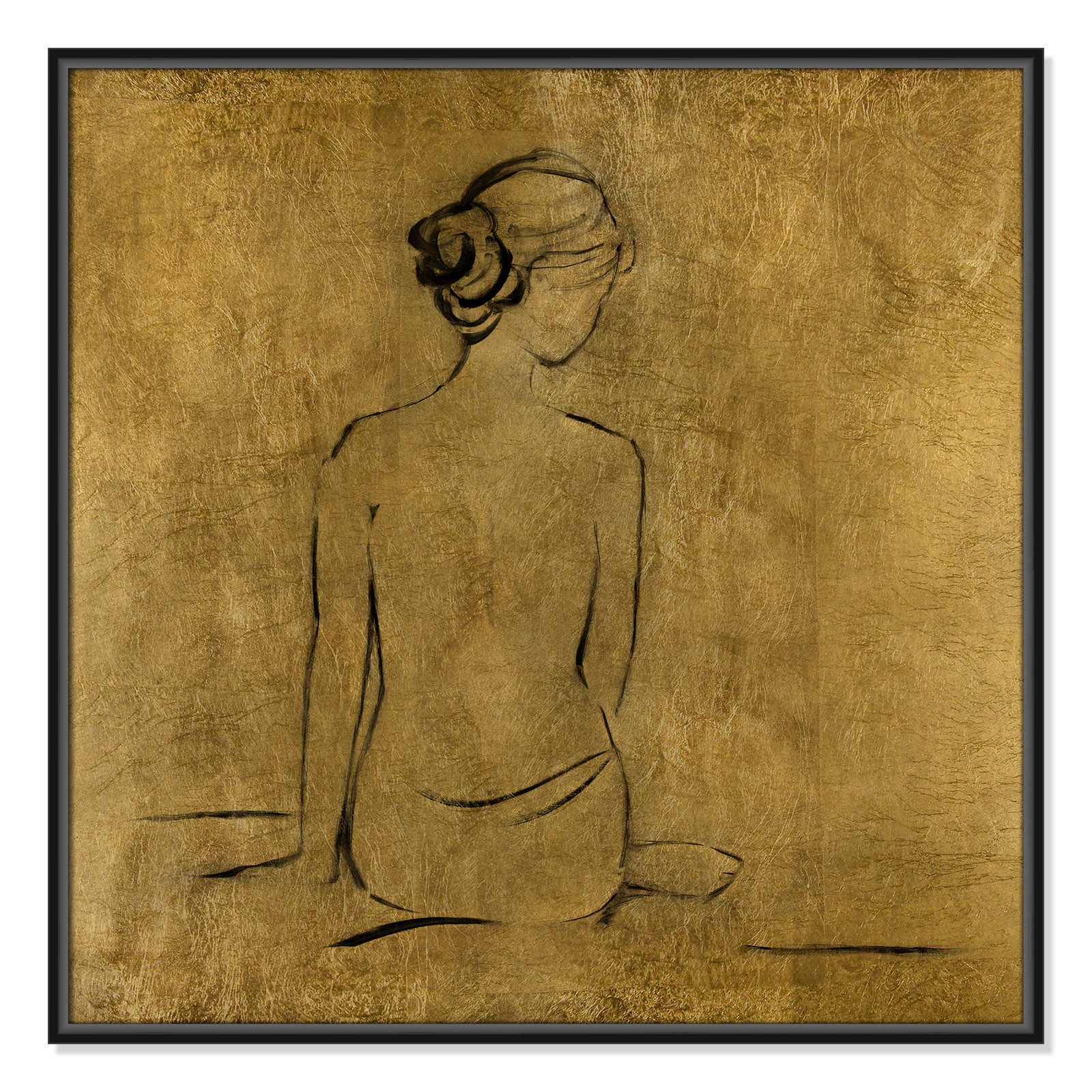 Maia "Golden Bather I" Print by Sally Swatland, Black Framed Canvas, 31.5" H x 31.5" W x 2" D