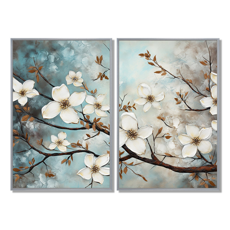 Dogwood Beauties - Art mural traditionnel, Impression encadrée flottante, Silver, 36" H x 48" W