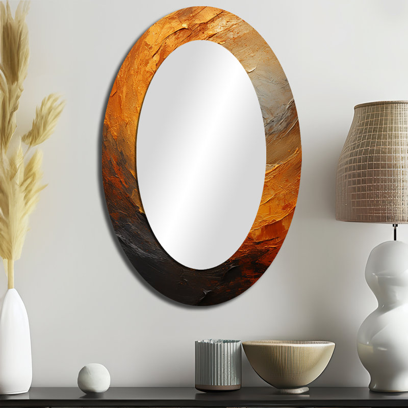 Gold Orange Desert Mirage Spiral I - Gold Oval Wall Mirror Decor, 36" x 24"