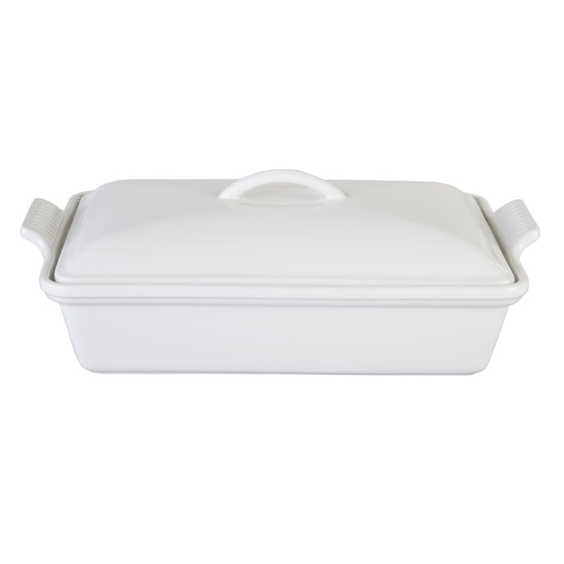 White Stoneware Non-Stick Rectangular Casserole with Lid