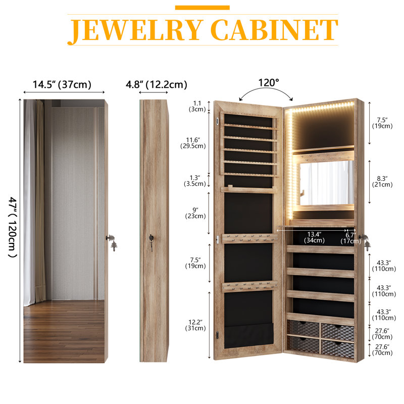 14.5'' Wide Jewelry Armoire, Brown