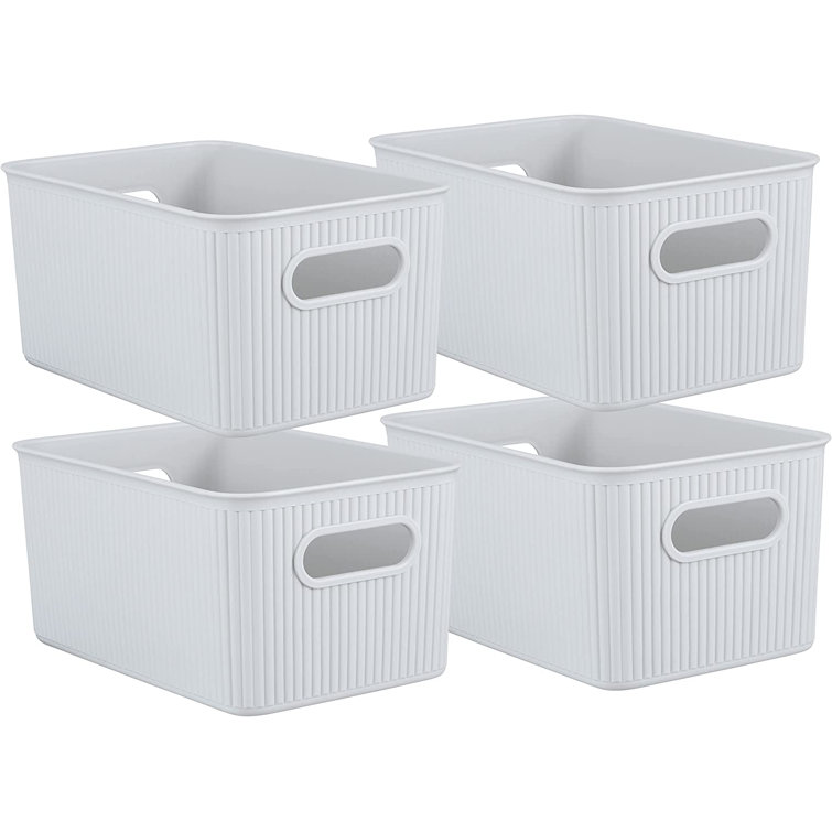 Superio Ribbed Plastic Storage Basket Organizer (4 Pack), 22 Liter