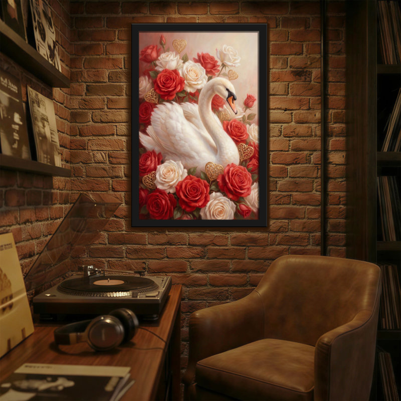 «Plants & Flowers Swan Roses Hearts Gold Accents», reproduction d'art sur toile, H 18 po x l 12 po