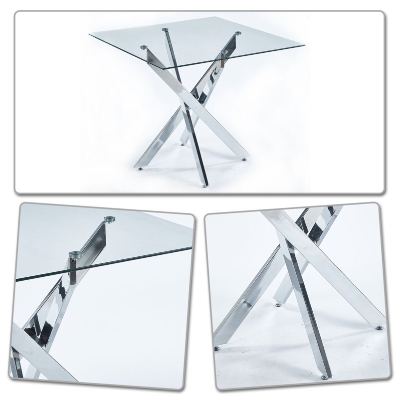 35" Luxurious and simple style tempered glass square dining table with metal legs and protective legs for kitchen and dining room, meeting area