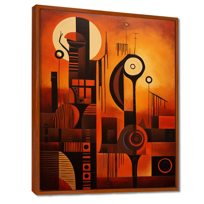 Afro Heritage Retro Earth - Art mural africain, salon, Toile avec cadre flottant brun, H 40 po x l 30 po x P 1,5 po