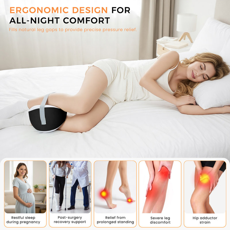 Owlprince Memory Foam Knee Pillow for Side Sleepers, Ergonomic Positioner Leg Pillow, Sciatica Pain Relief for Women Pregnant Seniors, Black