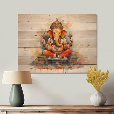 Brayle Vibrant Hinduisim Elephant II On Wood Print