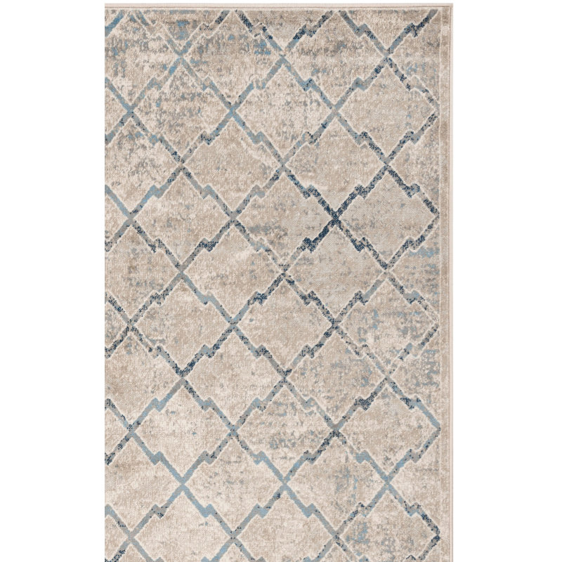 Aubreelynn Cambrai Geometric Light Gray/Dark Blue Area Rug, Rectangle 3' x 5'