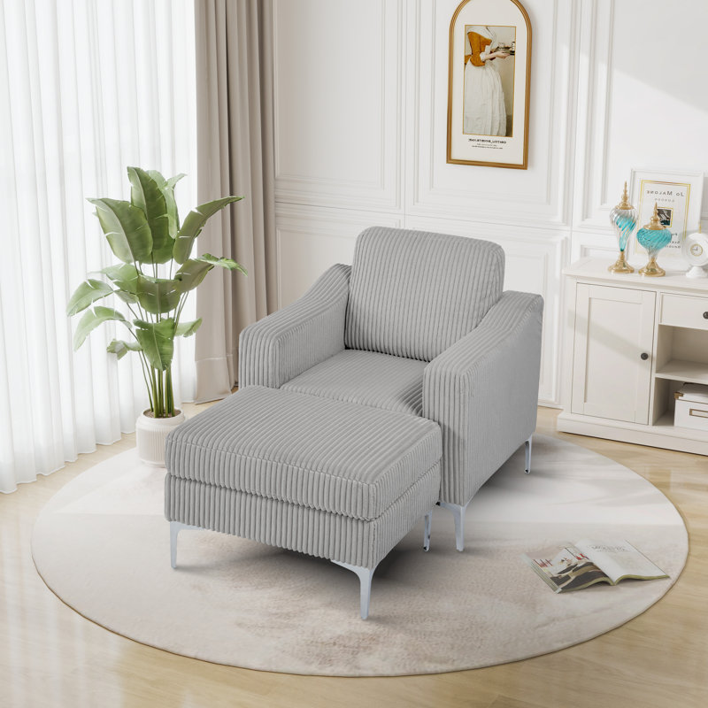 Fauteuil d'appoint avec repose-pieds l 35,24 po Heid, Velours côtelé gris