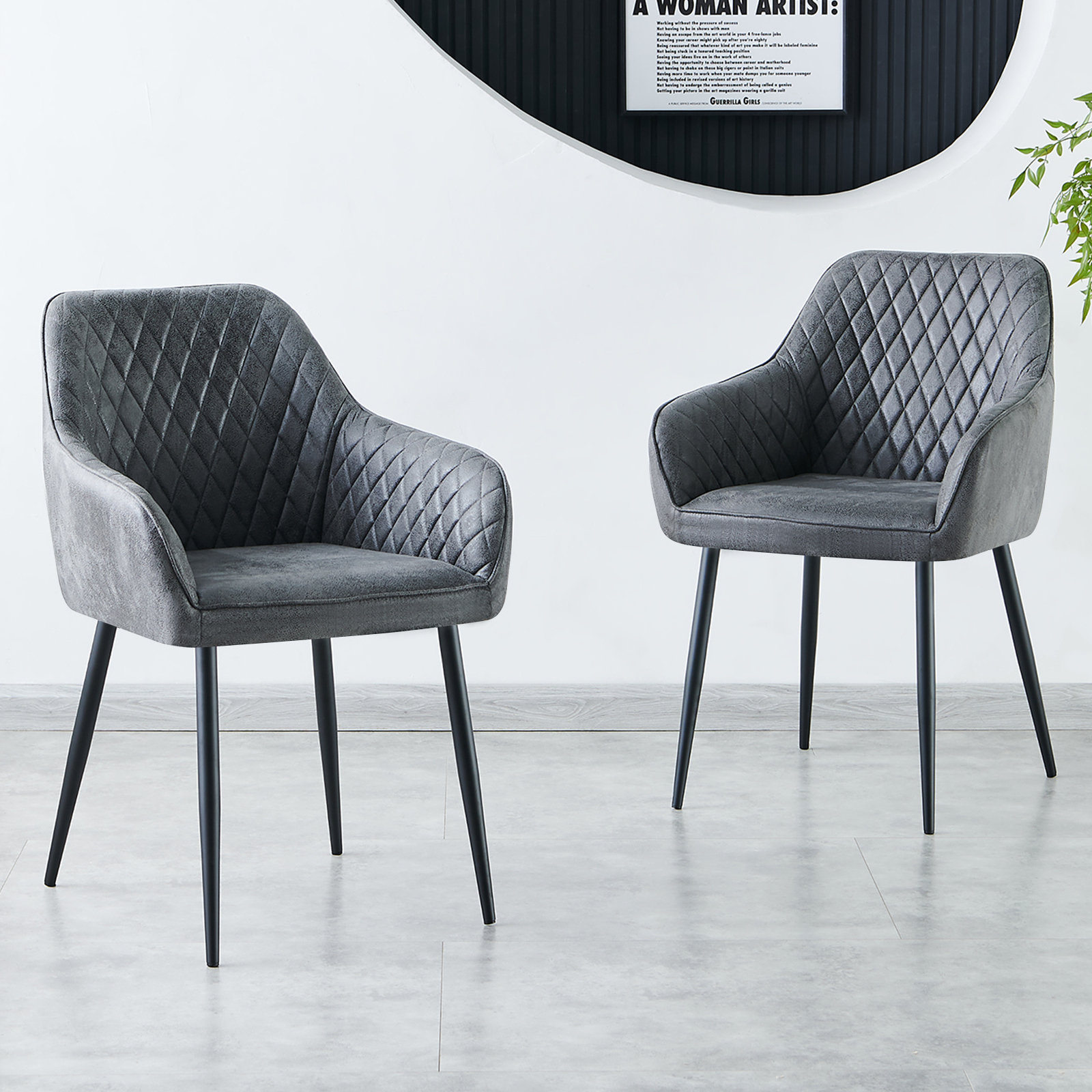 Corrigan Studio Lathrup Vintage Suede Upholstered Arm Dining Chair