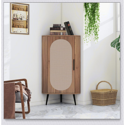 Armoire de coin, porte en rotin, tables de coin autoportantes pour petits espaces, support de tablette de coin