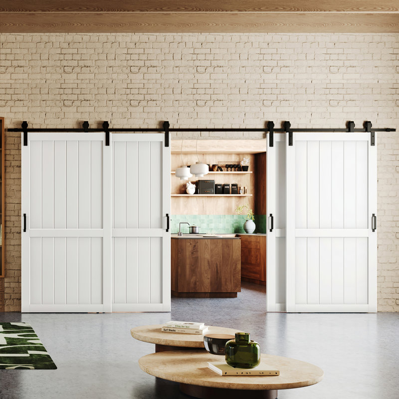Porte de grange moderne en dérivation de conception blanche - Porte de grange coulissante en bois manufacturé avec quincaillerie
