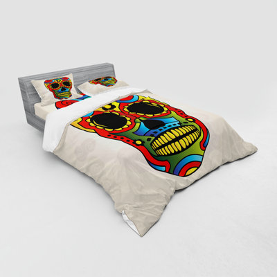 Ensemble de housse de couette en microfibre rouge / vert / bleu Sugar Skull