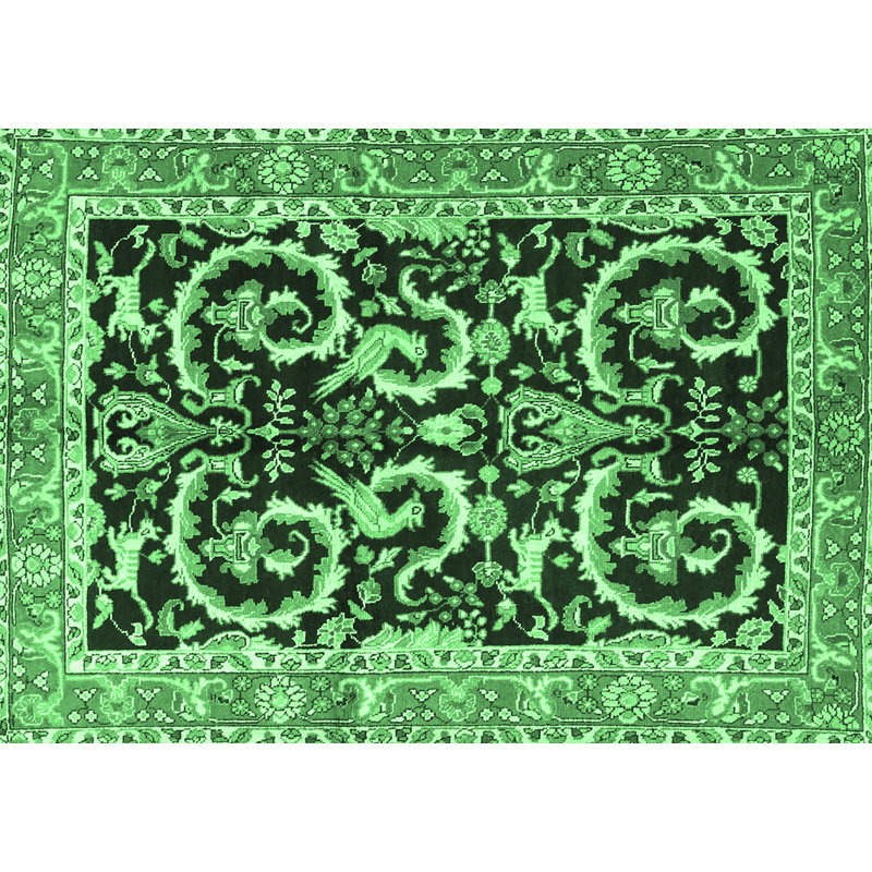 Tapis oriental vert / noir en laine et polyester tissé à la machine Kayelle, Rectangle 6 pi x 9 pi