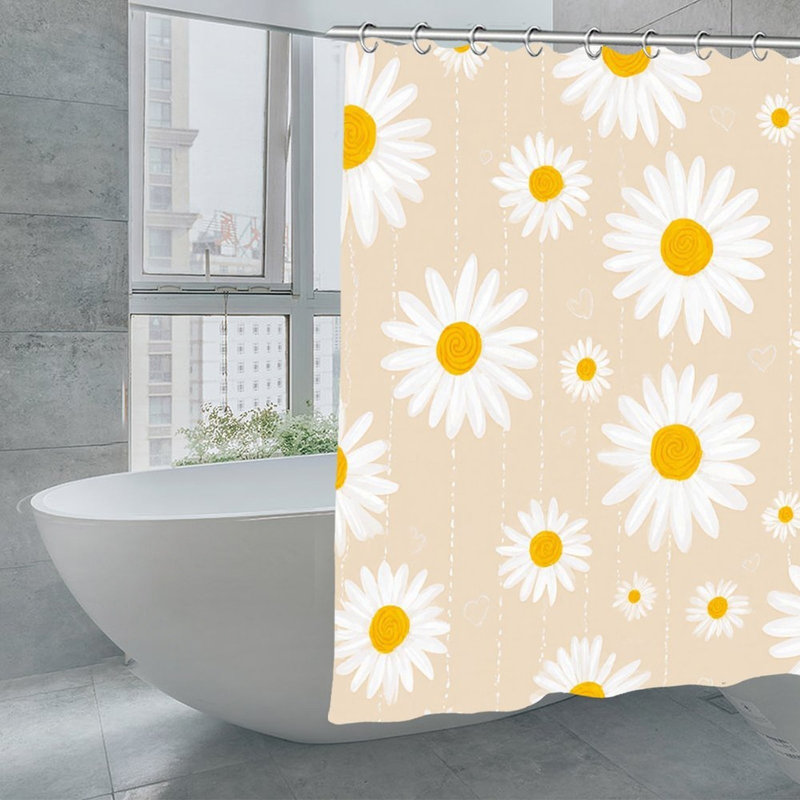 Daisy Pattern Shower Curtains, 71 X 71, Beige