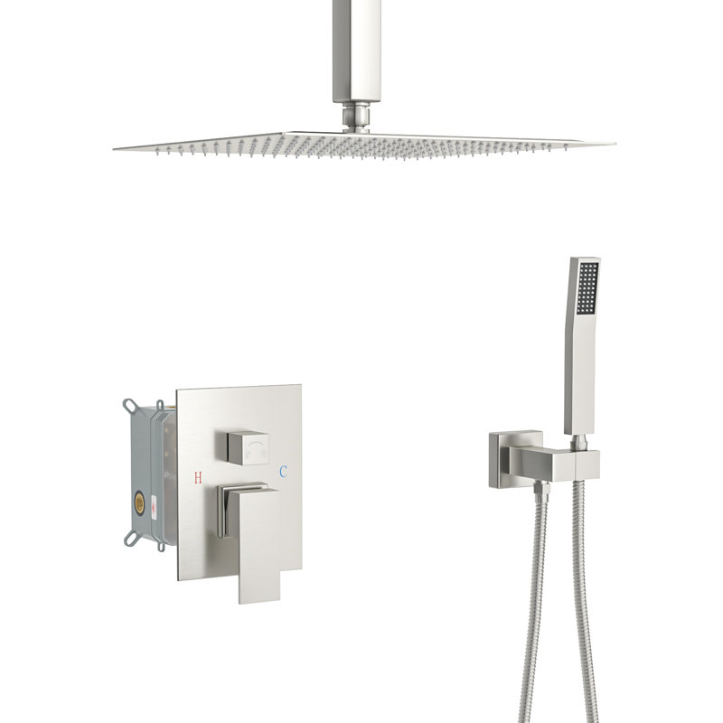 16 Inch Ceiling Mount Shower With Dual Head, Brushed Nickel Feature Mounted, Brushed Nickel