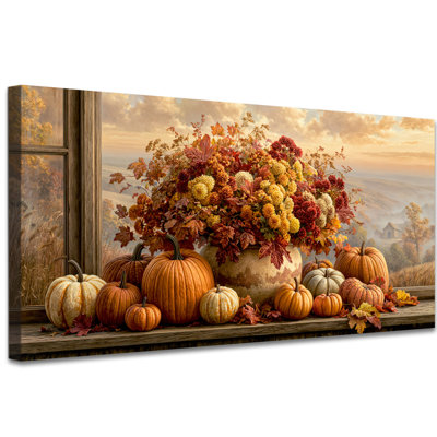 Art automnal sur toile d'automne, ferme rustique, peinture sur toile, œuvre d'art pour la décoration intérieure, citrouille et récolte florale