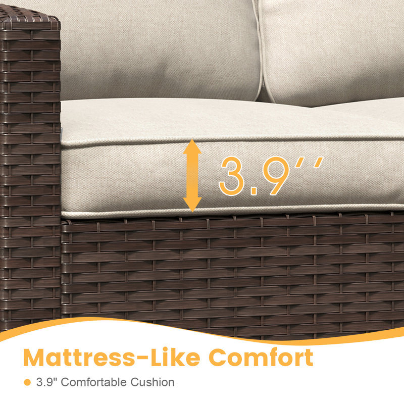 3-seater Patio Wicker Sofa Chairs with Cushions, Sand