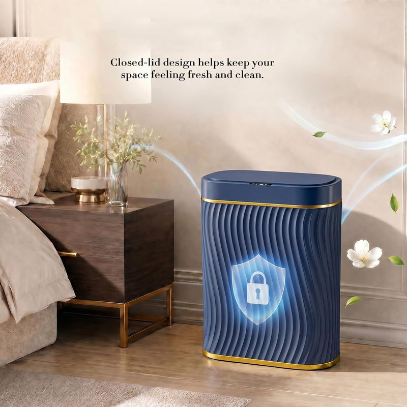 Poubelle imperméable étroite DIDADI 2,6 gallons, Bleu, doré