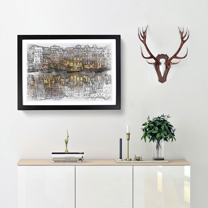Amsterdam at Night in Abstract - Picture Frame Graphic Art Print, Black Framed, 48cm H x 65cm W x 2cm D