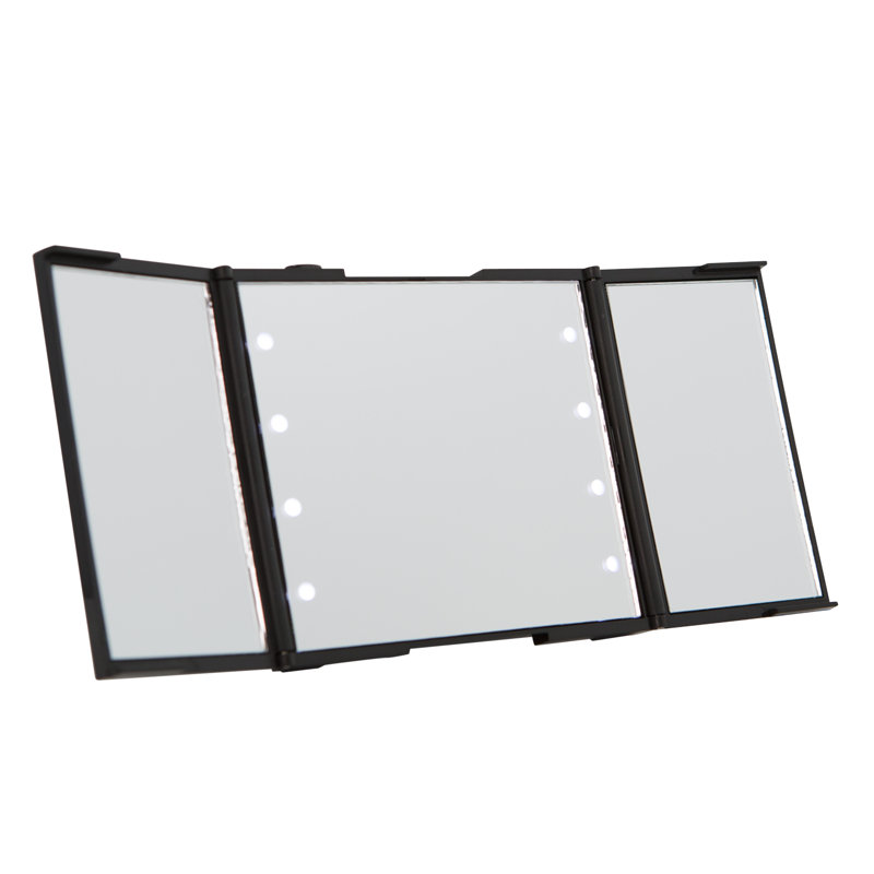 Miroir compact à trois volets avec support rabattable et interrupteur d'alimentation ReveaLight, Noir pro