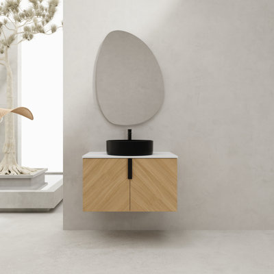 Meuble-lavabo de 30 po avec lavabo d'art en céramique et dalle de pierre artificielle