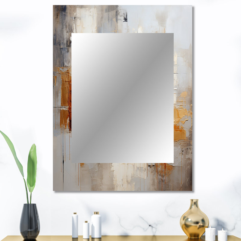 Transcendent Textures V - Abstract Collages Large Mirror, Yellow Unique Wall Mirror Decor, Printed Metal Art, 40" x 30"