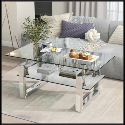 Table basse transparente en verre trempé