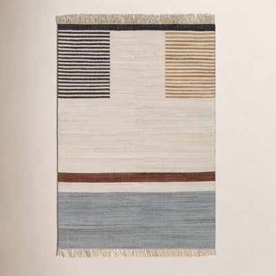 Avenue Cream Black Hand-Woven Cotton Rug