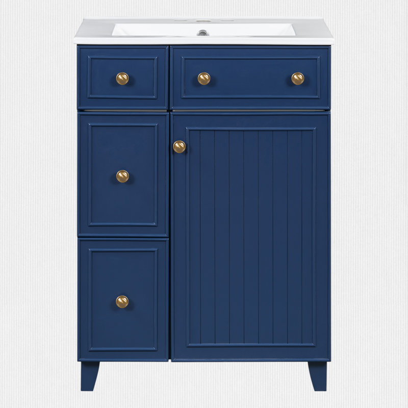 Menifee 24'' Single Bathroom Vanity with Ceramic Top, Blue