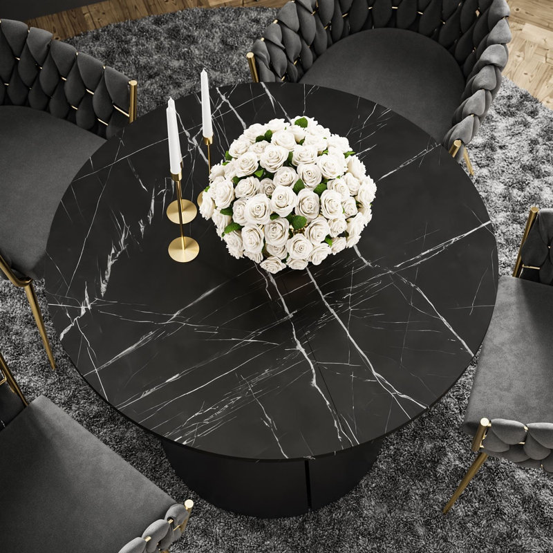 Extendable Dining Table, Black / Black Pietra Grigia