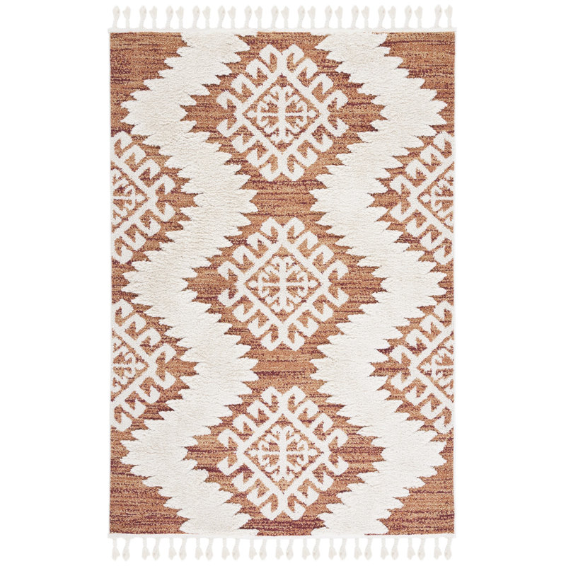 Demartino Southwestern Orange/Ivory Area Rug, Rectangle 3' x 5'