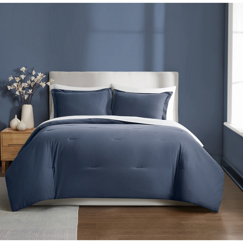 Brooklyn Loom Essential Cotton Comforter Set, Blue, Twin Extra Long Comforter  + 1 Sham