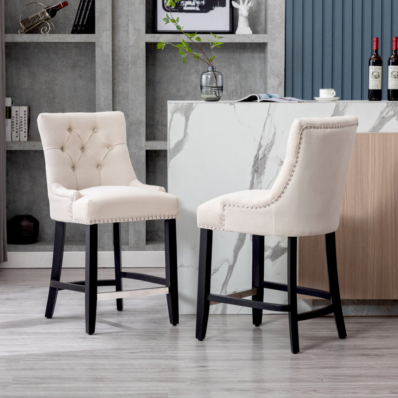 Tabouret Wren, Beige, Noir, Tabouret de comptoir (siège d’une hauteur de 24