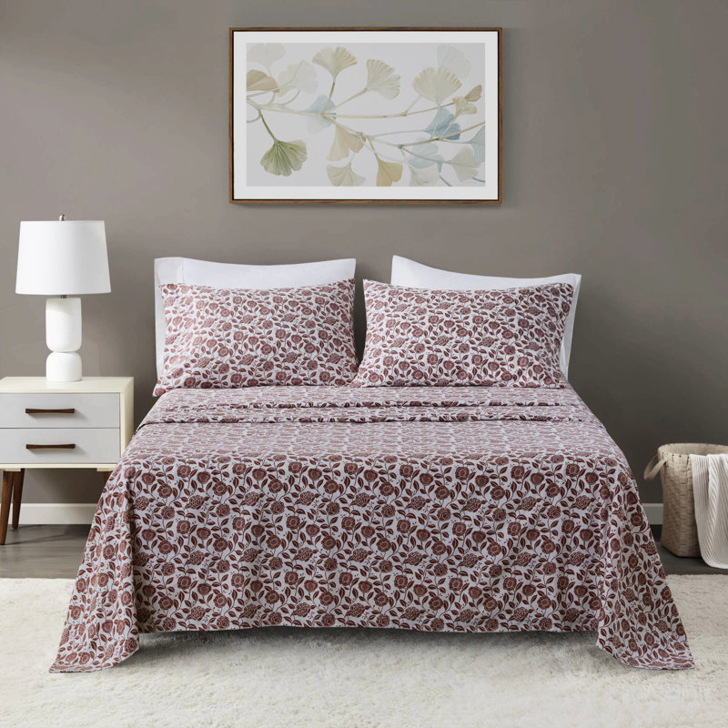 Drap de couleur rouille 4 pièces pour grand lit de luxe 100% flanelle de coton surdimensionné pour matelas de 18 po pré-rétréci avec des draps plats 2 taies d'oreiller lavables à la machine