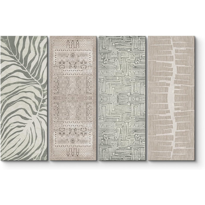 «Geometric Line Green Forest Leaf Nature», ensemble de 4 reproductions sur toiles tendues