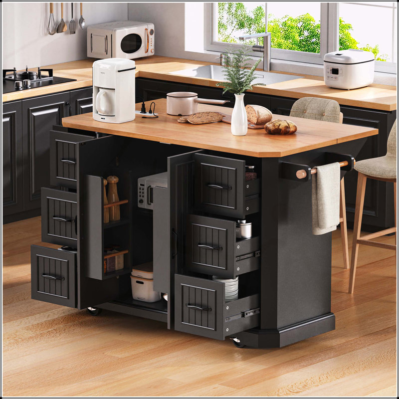 Îlot de cuisine polyvalent avec plusieurs options de rangement et design moderne, Noir