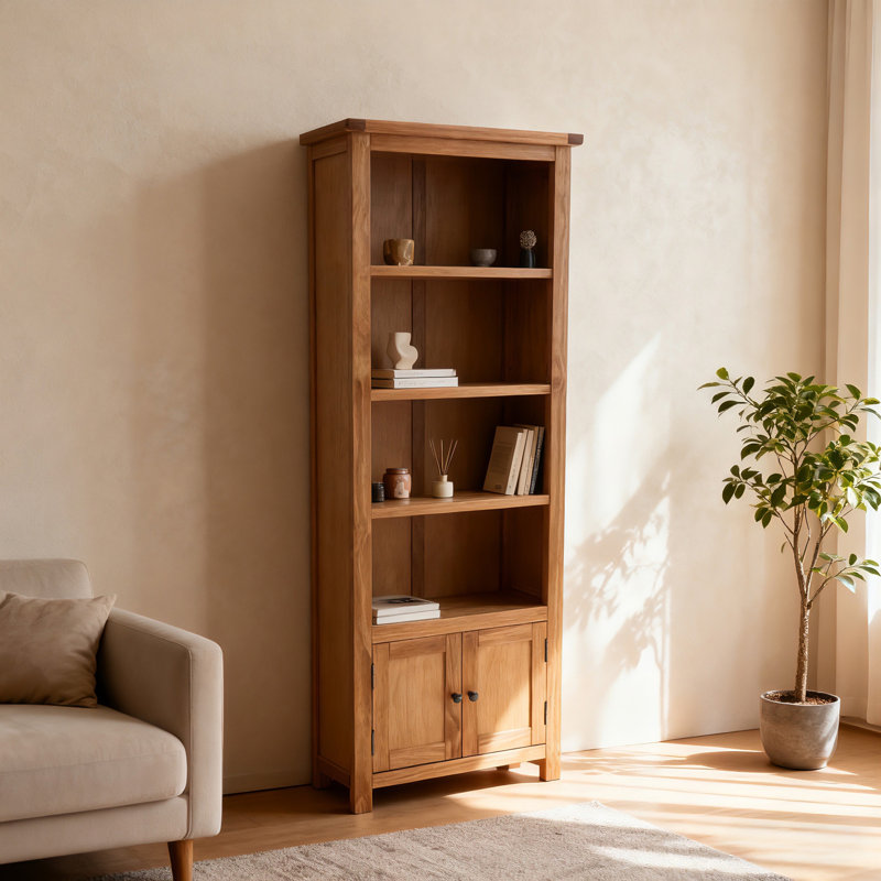 Arise-Sun High Bookcase with Cupboards, Walnut