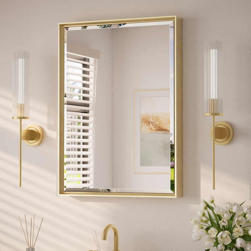 Miroir de salle de bain Areiona, 22 po x 30 po, Or brossé