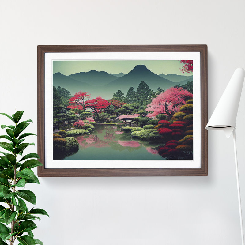Traditional Japanese Mountains Vol.2 - Framed Print, 46cm H x 64cm W x 2cm D, Walnut Framed