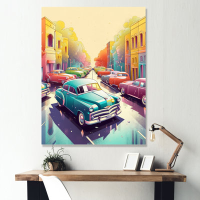 Roadster rouge et crème rétro - art mural voiture rétro salon