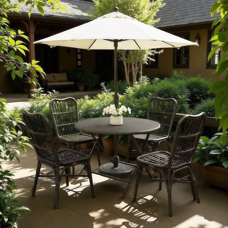 Ensemble repas d'extérieur pliable pour 4 personnes - table et chaises en rotin à installation instantanée