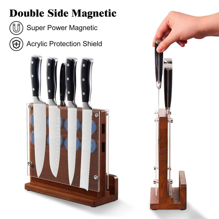 Magnetic Knife Holder With Acrylic Shield Double Side Knife Block  Multifunction Storage Knife Stand for Kitchen Cutlery Display